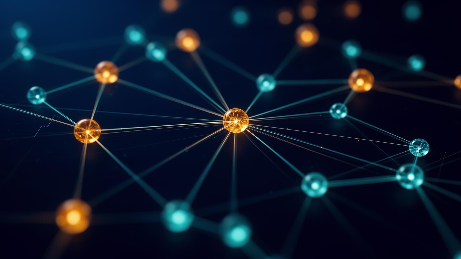 Glowing nodes connected in a star schema, representing an enterprise data model